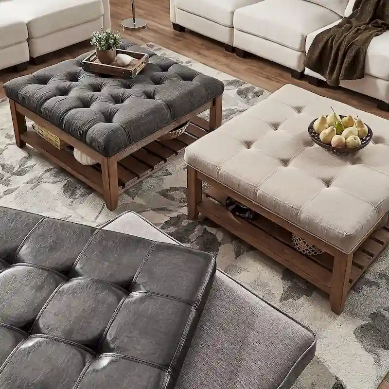 Lennon Pine Planked Ottoman Coffee Table by iNSPIRE Q Artisan