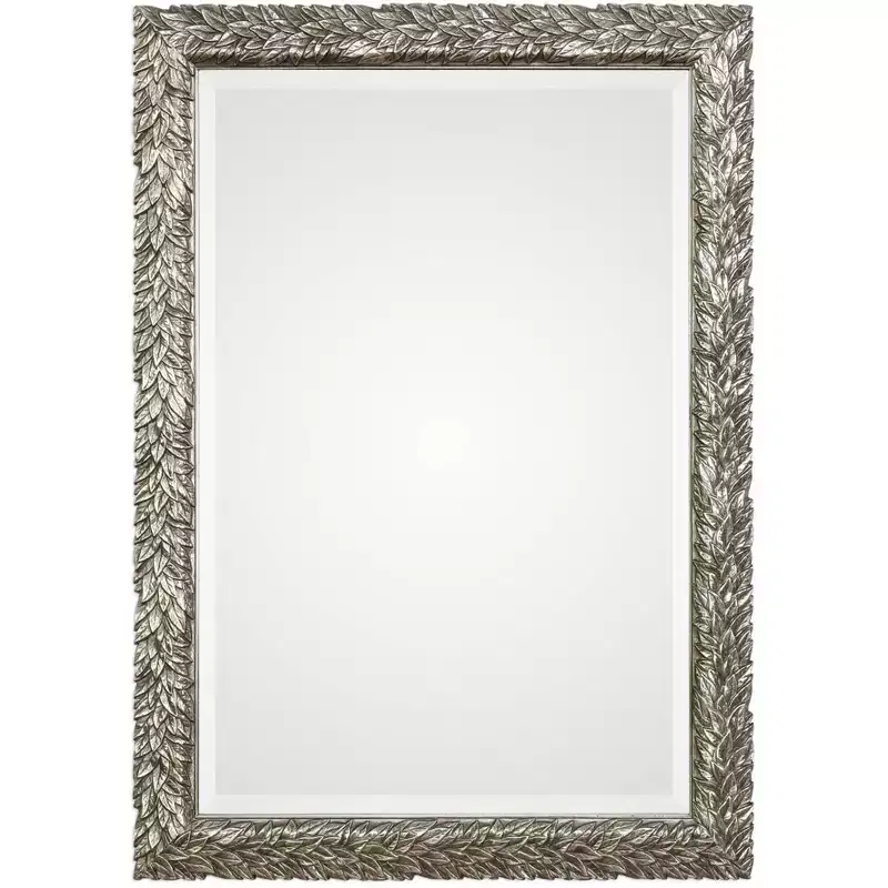 Rectangular Vanity Decorative Wall Mirror Beveled Burnished Metallic Silver Leaf Frame 24 3/4 Wide for Bathroom Bedroom