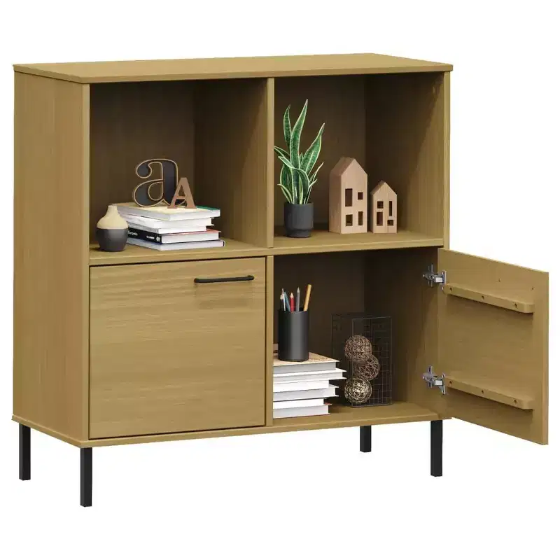 Bookshelf Book Cabinet with Metal Legs Storage Cabinet OSLO Solid Wood