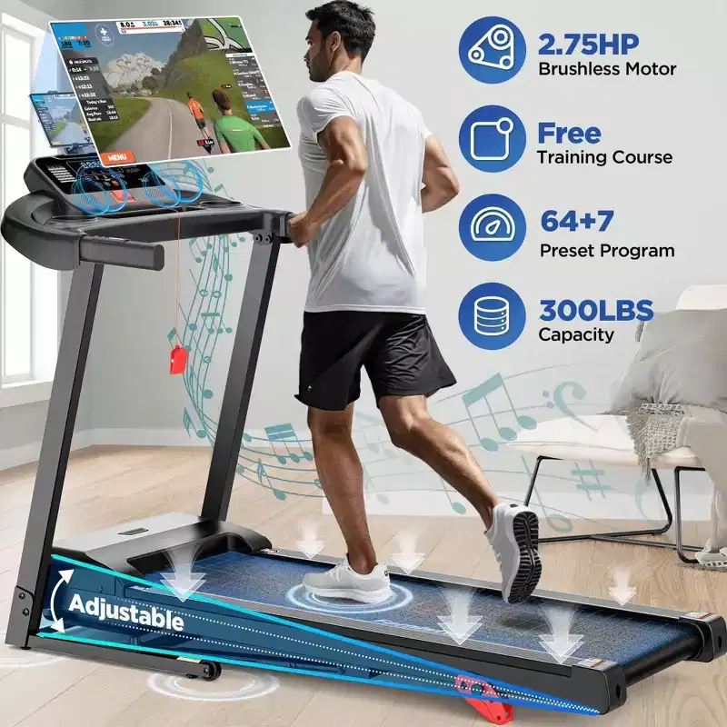 3HP Incline Treadmill,300lb Capacity,Folding Treadmill for Home,71 Workout Program,Bluetooth Dual Speaker&Smart APP Control,Walking Jogging Treadmill