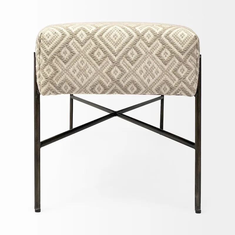 Avery I Olive & Beige Upholstered Patterned Seat Accent Bench - 55W x 17D x 18H