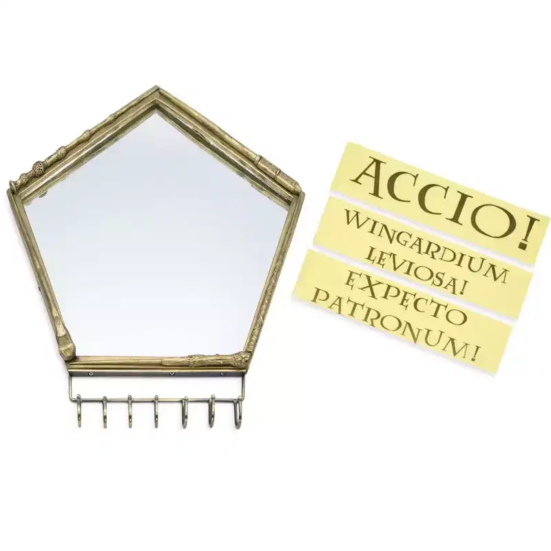 Harry Potter Wand Wall Mirror with Jewelry Hooks Storage Rack