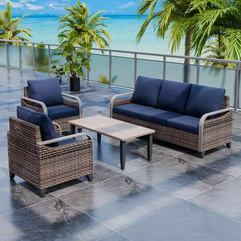 EAGLE PEAK Outdoor Wicker Patio Conversation Set, 2 Chairs, 3-Seat Loveseat and Coffee Table, 4 Pieces
