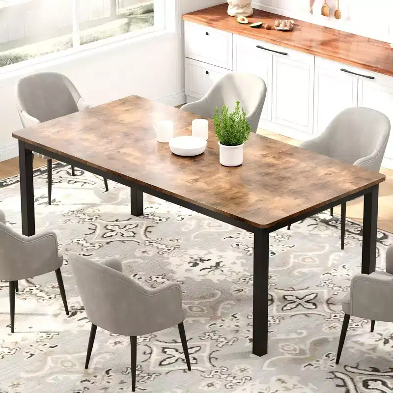Whizmax Dining Table for 6-8 People, Rectangular Wood Kitchen Table with Strong Metal Frame, Industrial Large Long Dining Room Table for Big Family