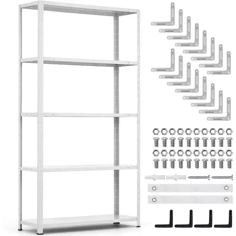 5 Tier Heavy Duty Steel Shelving Unit, Tall Bookshelf,500LBS Capacity,Garage Storage Shelves with Adjustable Height,Metal Shelves for Indoor Outdoor