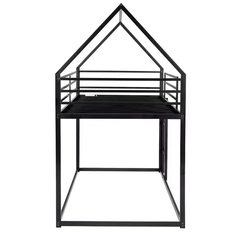 Metal Twin over Twin House-Shaped Bunk Bed with Built-in Ladder