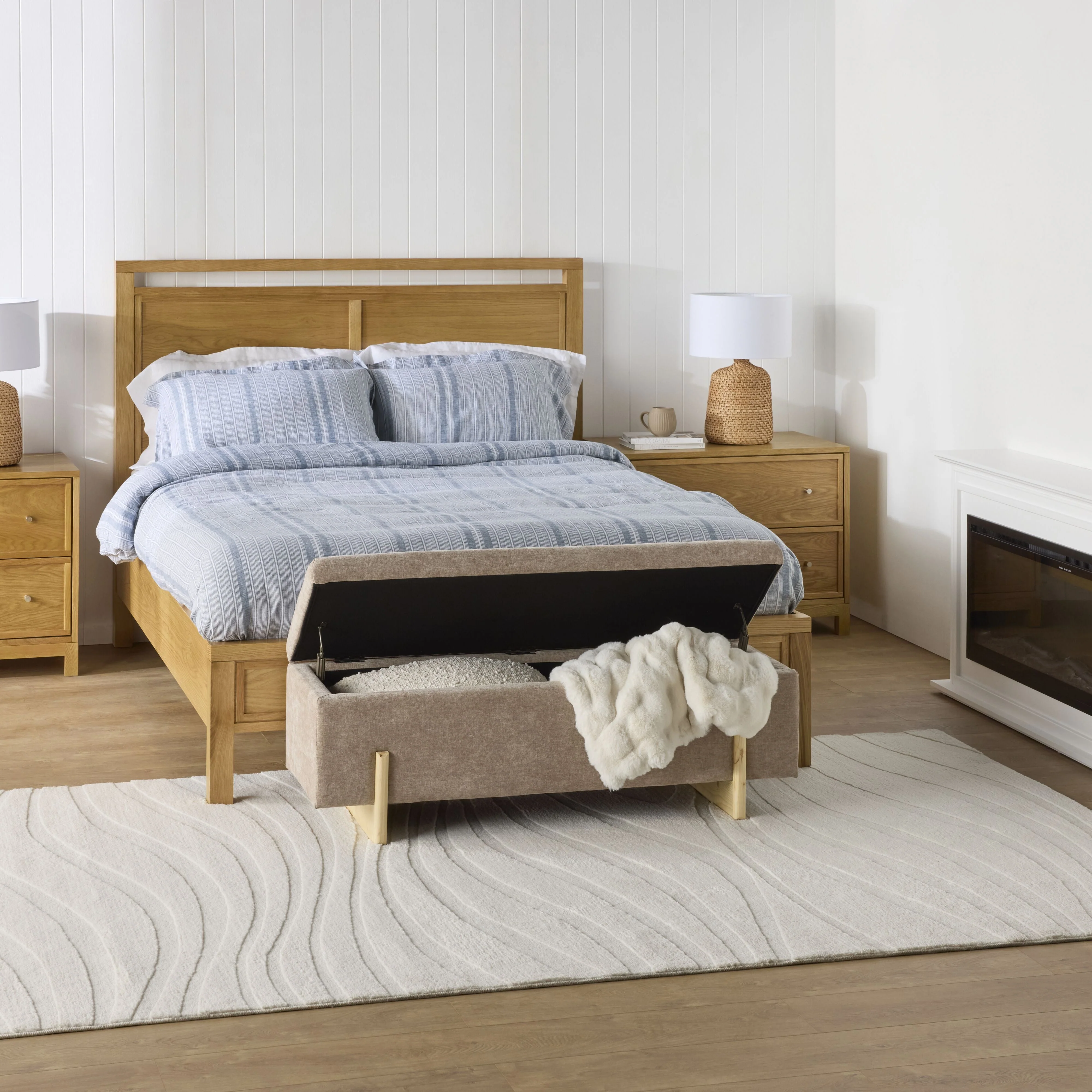 Chenille Storage Bench Flax Taupe
