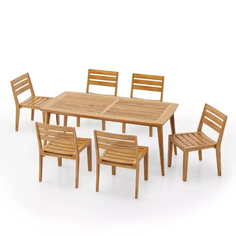 Christopher Knight Home Oasis 7 Pieces Rustic Patio Acacia Wood Dining Set, Teak