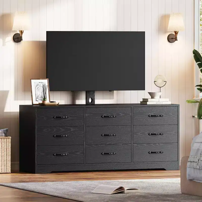 TV Stand with Mount for TVs Up to 85 | Modern 55 Media Console with 9 Drawers & Adjustable Height,Large Storage Entertainment Center for Living Room