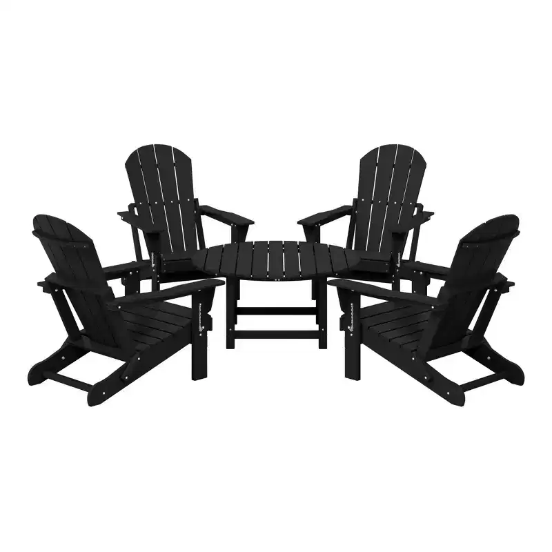 WestinTrends Malibu 5-Piece HDPE Folding Adirondack Chair Outdoor Patio Conversation Set