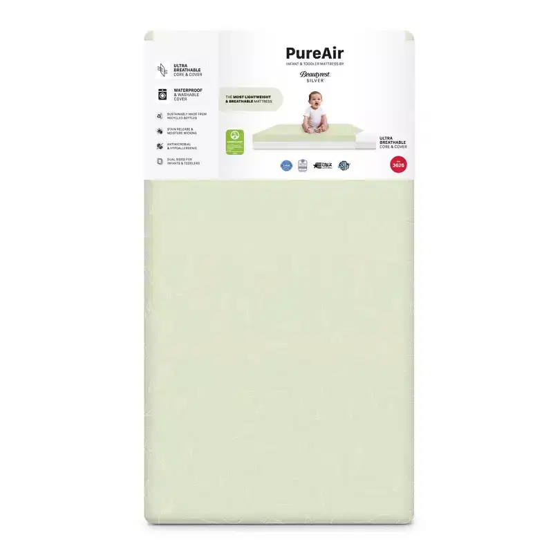 Beautyrest Silver PureAir Two-Stage Crib and Toddler Mattress - Greenguard Gold - White/Green