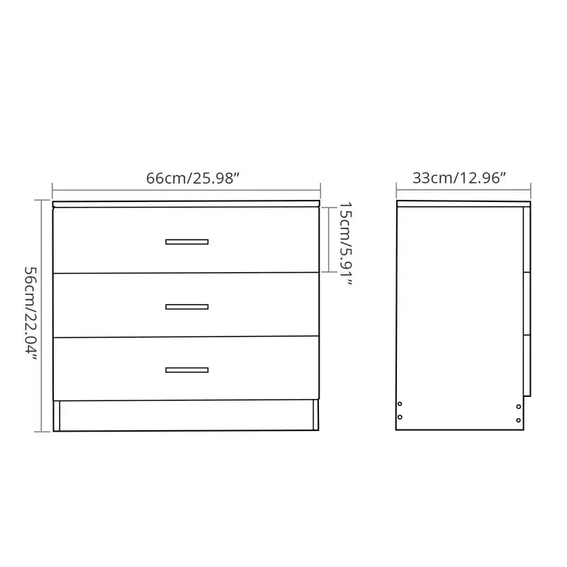 Karl Home 3-Drawer Black Particle Board 25.98in. W Chest of Drawer