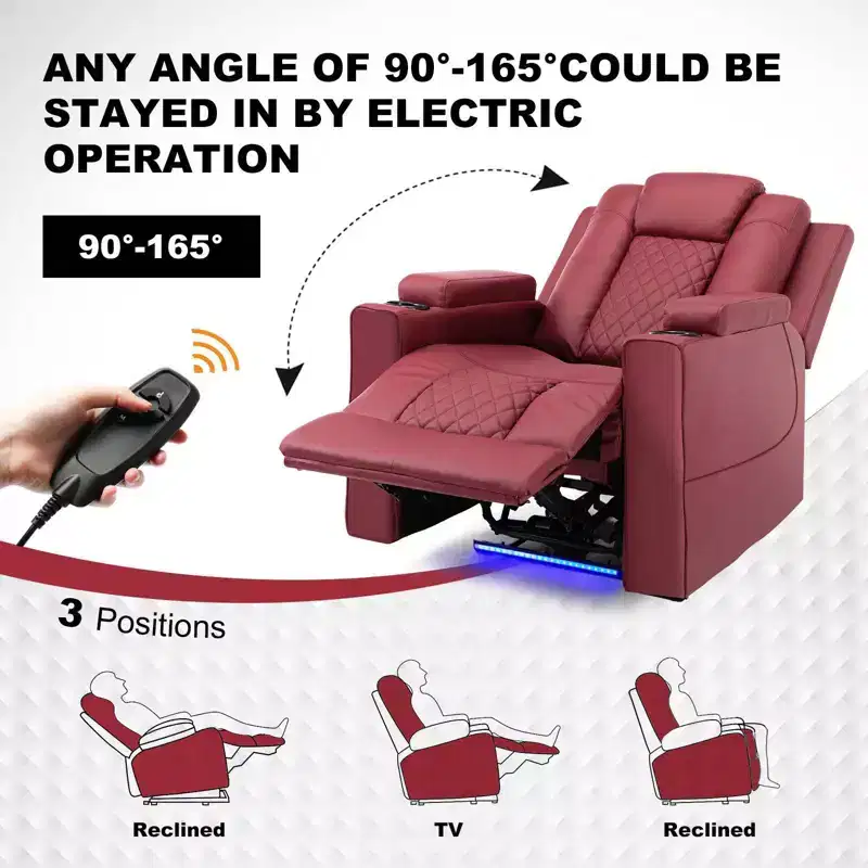 Electric Massage Recliner Chair with LED | PU Leather, Red