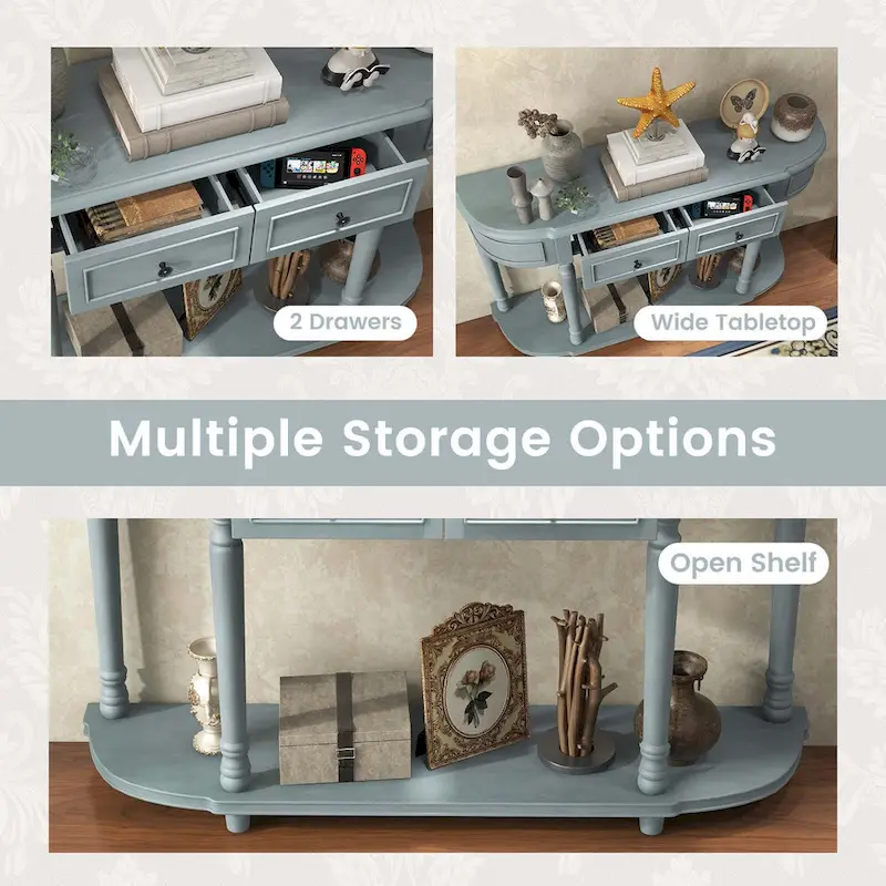 Costway 52 Long Sofa Table with 2 Drawers & Open Shelf Retro Console - See Details