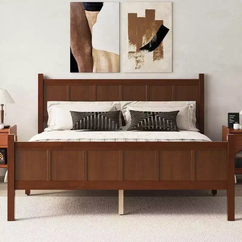 FAMYYT Queen Size Flat Panel Bed With Headboard & Footboard, Easy Assembly