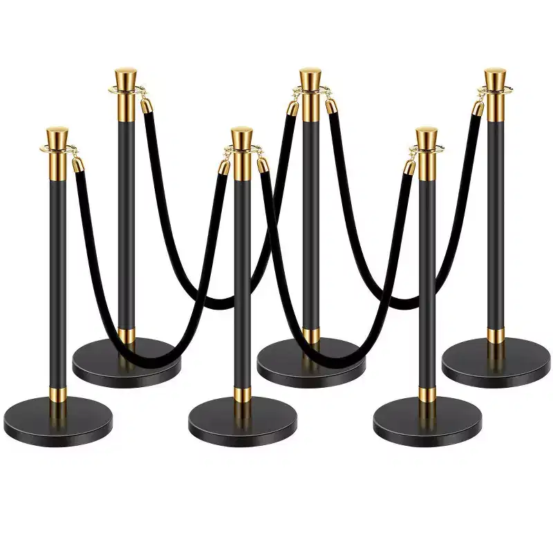 VEVOR Stanchions and Velvet Ropes, 6 Pcs Crowd Control Barriers with 4 Black Velvet Ropes, Stainless Steel Stanchion Post Queue, Black