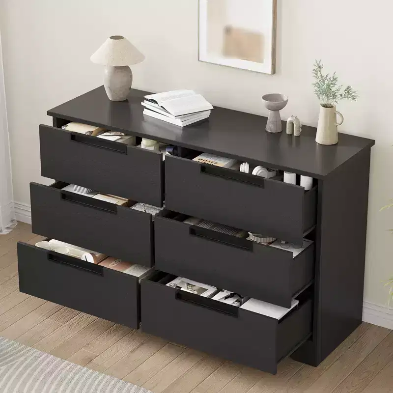 6 Drawer Dresser for Bedroom, 46.8W Wooden Chest of Drawers with Recessed Handles, Clothing Storage Cabinet, Dresser TV Stand for Hallway