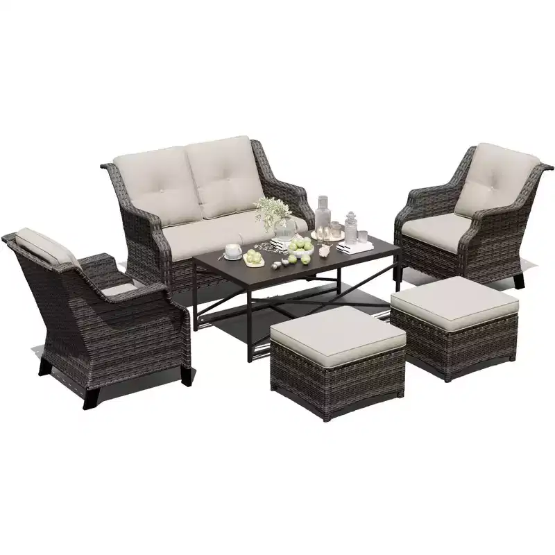 UPTIOT Outdoor Lounge Set with Fire Table and Ottoman Seating