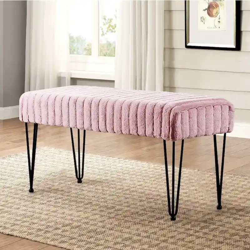 Faux Fur Ottoman Bench, Striped, 1-Person