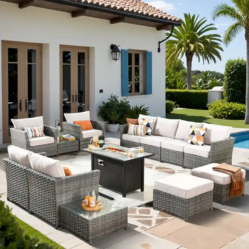 XIZZI 13-piece Outdoor Patio Wicker Furniture Set with Fire Table