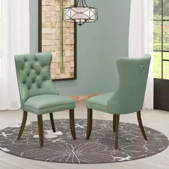 Button Tufted Parsons Dining Chair, Navy Blue Faux Leather