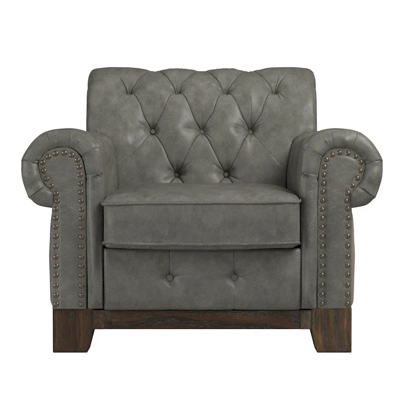Tufted Scroll Arm Accent Chair with Nailhead Trim