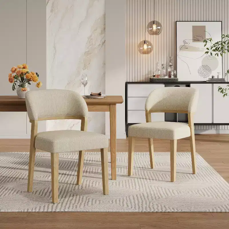 Modern Rubberwood Upholstered Dining Chairs (Set of 2)