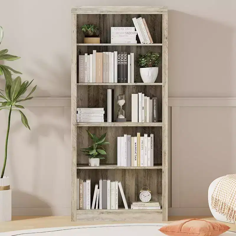 71 Tall 5-Tier Bookcase - Swedish Oak Bookshelf, Open Storage for Living Room & Office