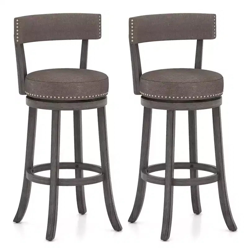 Costway 31 Bar Height Chairs Set of 2 w/ 360 Swivel Seat Back & Cushioned Seat