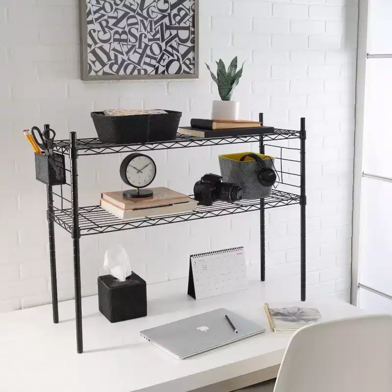 Steel Etagere 2-Shelf Adjustable Bookshelf – Small Black Frame, 28