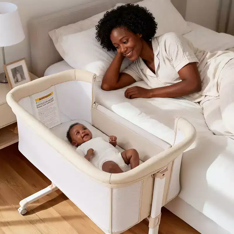 Baby Bassinet with Wheels – Beige / Gray / Pink, Bedside Sleeper, for 1 Baby
