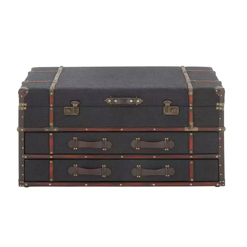 Traditional Linen and Wood Coffee Table Dark Blue - Olivia & May