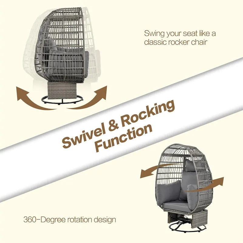 Rattan Egg Patio Swivel Chair with Cushions and Rocking Function