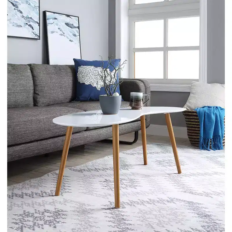 Oslo Bean Shaped Coffee Table White/Bamboo - Breighton Home