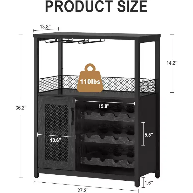 Coffee Wine Bar Rack Cabinet with Removable Wine Rack, Glass Holder, Drawer & Mesh Door  Sideboard and Buffet Storage for Dining Room, Kitchen