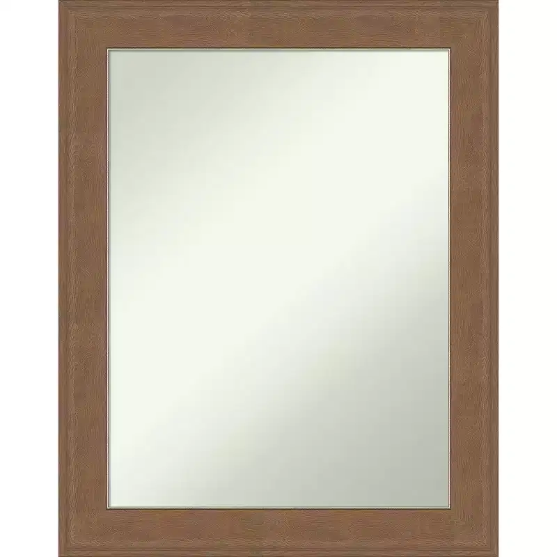 Non-Beveled Bathroom Wall Mirror, Medium Brown Wood-Look Frame, 22.5