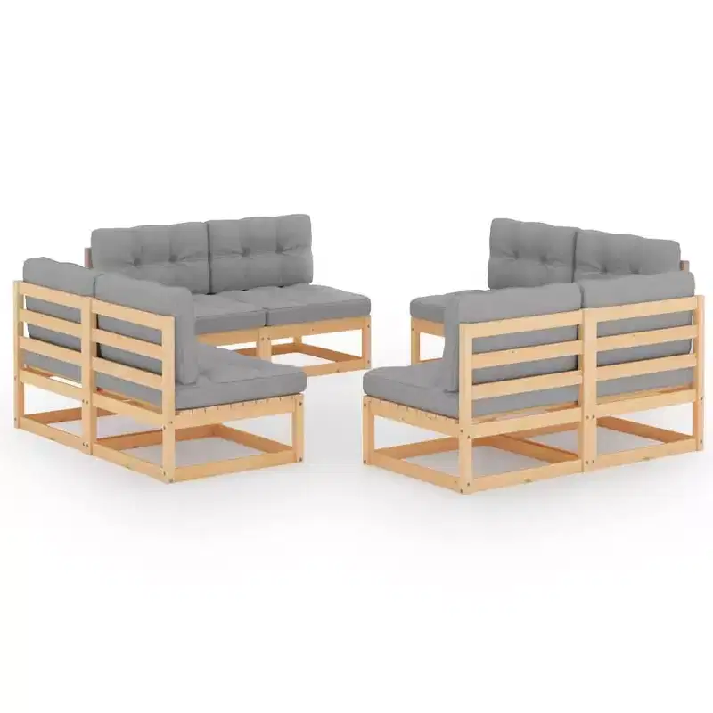 vidaXL Garden Lounge Set Natural wood Solid Pine Wood 8 Piece Modular