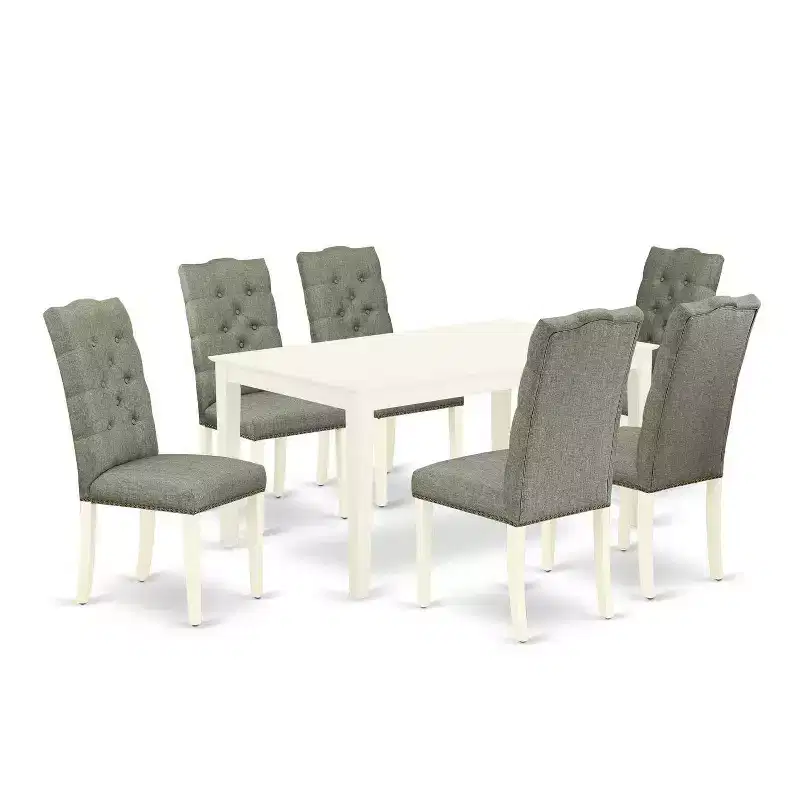 Rectangular Dining Table - 7 Piece Table and Chair - Linen White Finish