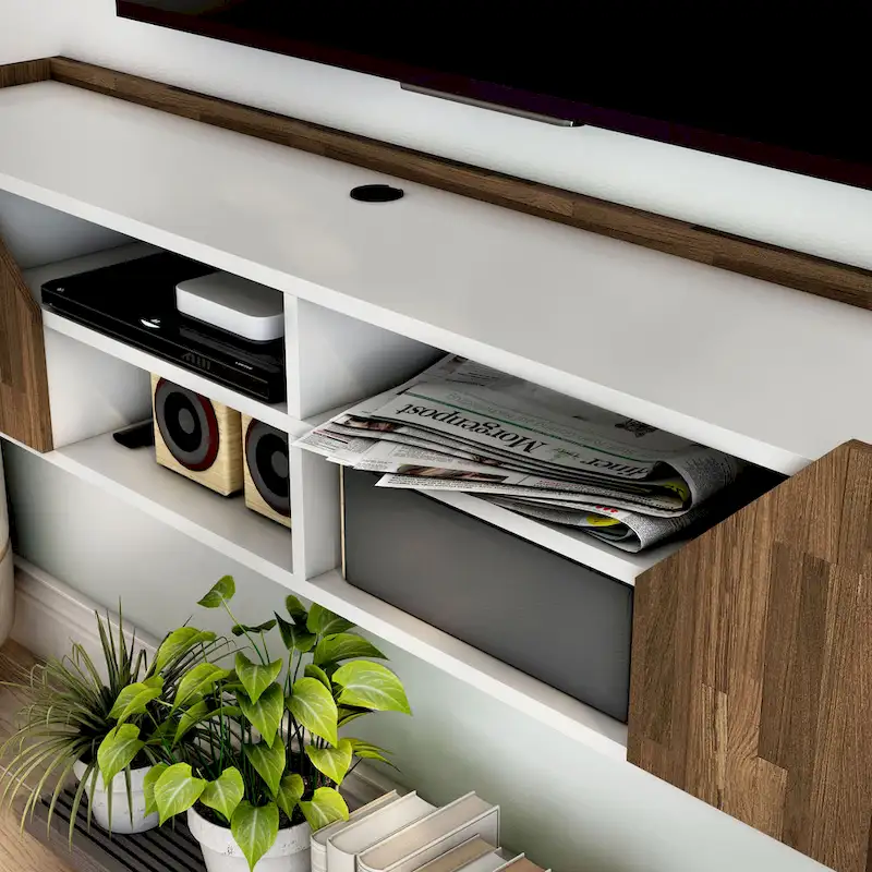 DH BASIC Transitional White 61-inch Two-tone 4-Shelf Floating TV Stand by Denhour