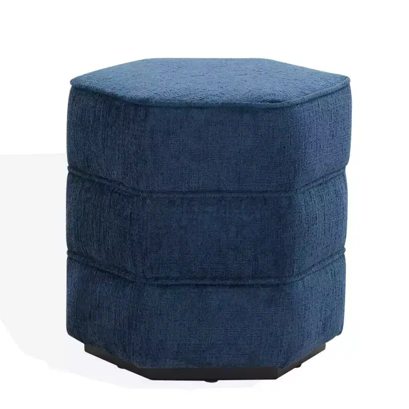Rosaria Chenille Hexagon Ottoman — Wood Frame, Polyester, Polyurethane Foam