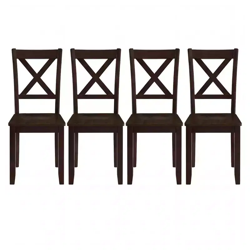 ROME + OAK X-Back Farmhouse Wooden Kitchen Dining Chair in Dark Brown, Set of 4