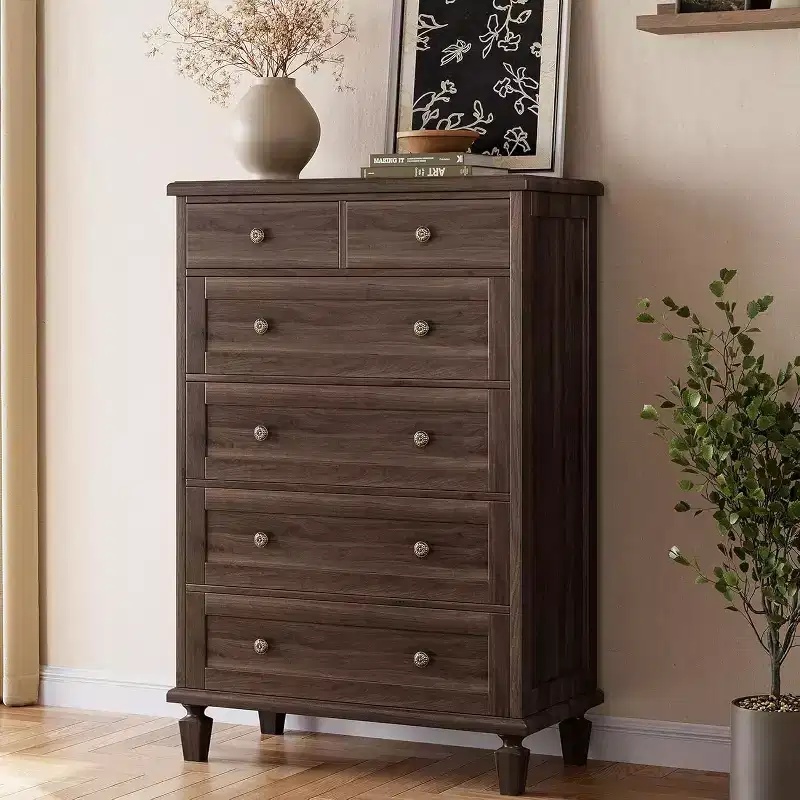 Wood 6-Drawer Dresser with Tapered Legs — Distressed Finish