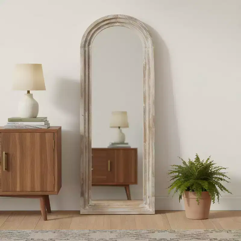 White Solid Wood Arch Freestanding Framed Full Length Mirror