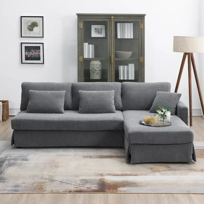 Modern 4-Seat L-Shaped Convertible Sofa with Reversible Chaise and Pillows