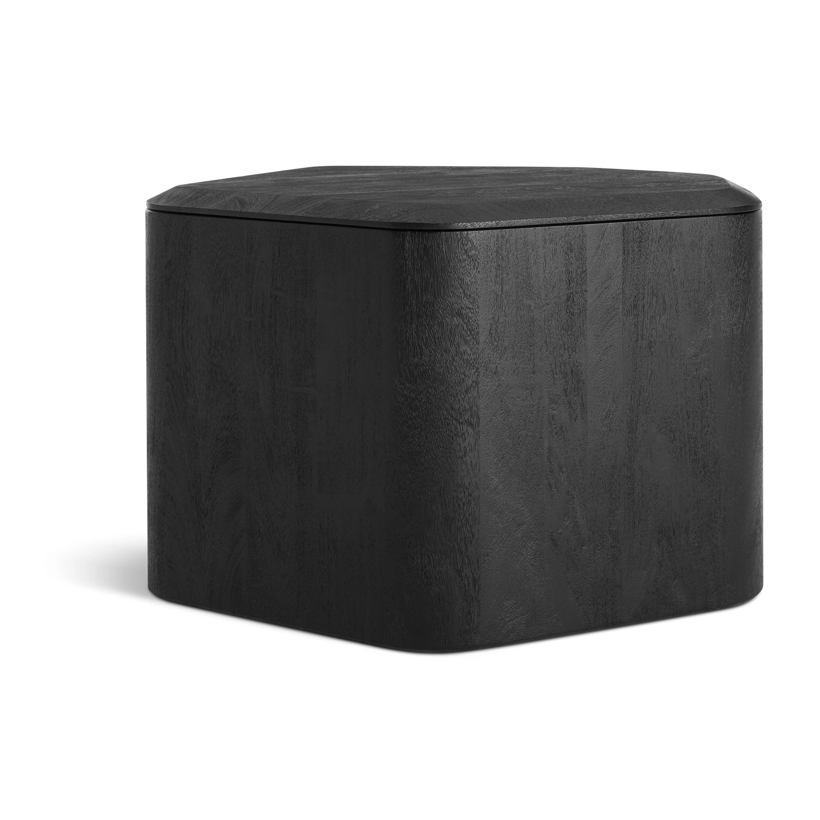 Modern Acacia Wood Storage End Table with Removable Beveled Top for Living Room