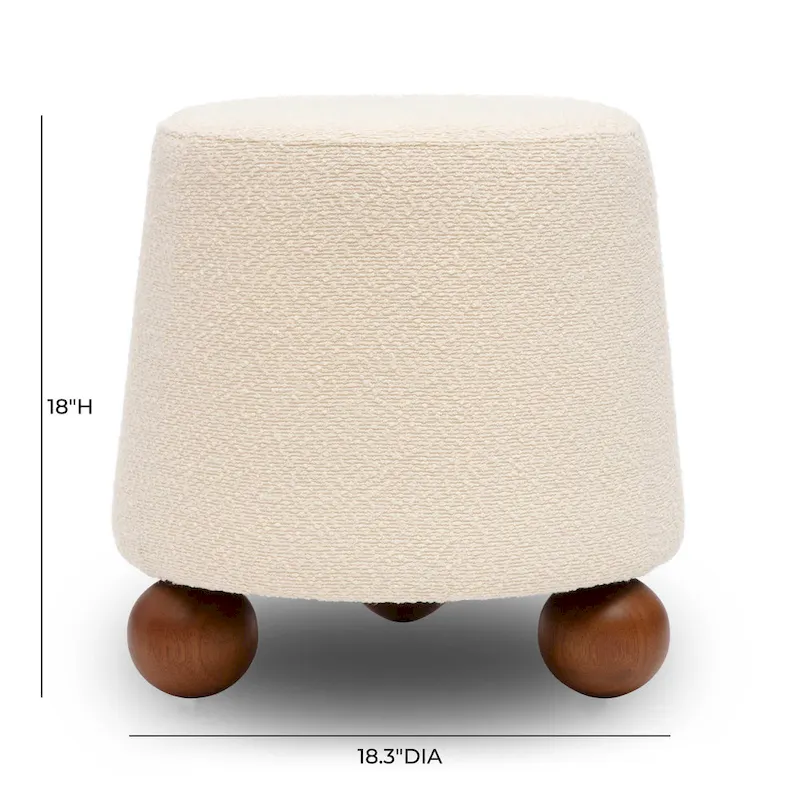 Boucle Upholstered Stool with Solid Wood Legs