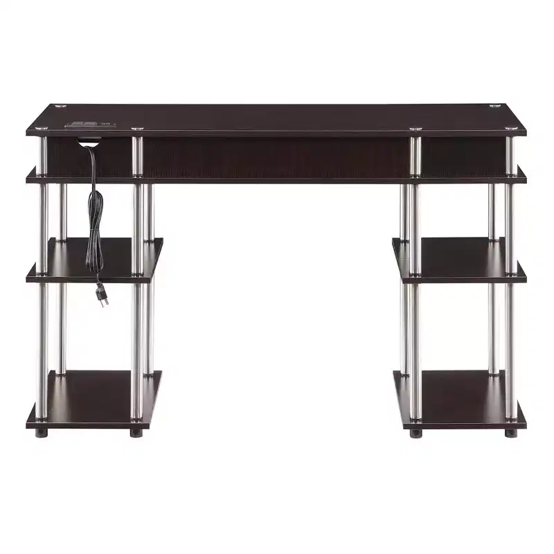 HomeStock HomeStock No Tools Student Desk with Charging Station and Shelves, Espresso