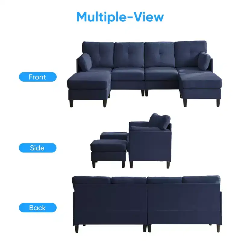 Mjkone Modular Convertible Sectional Sofa Couch, Upholstered Comfy Fabric 4-Seater Sofa with Movable Ottomans