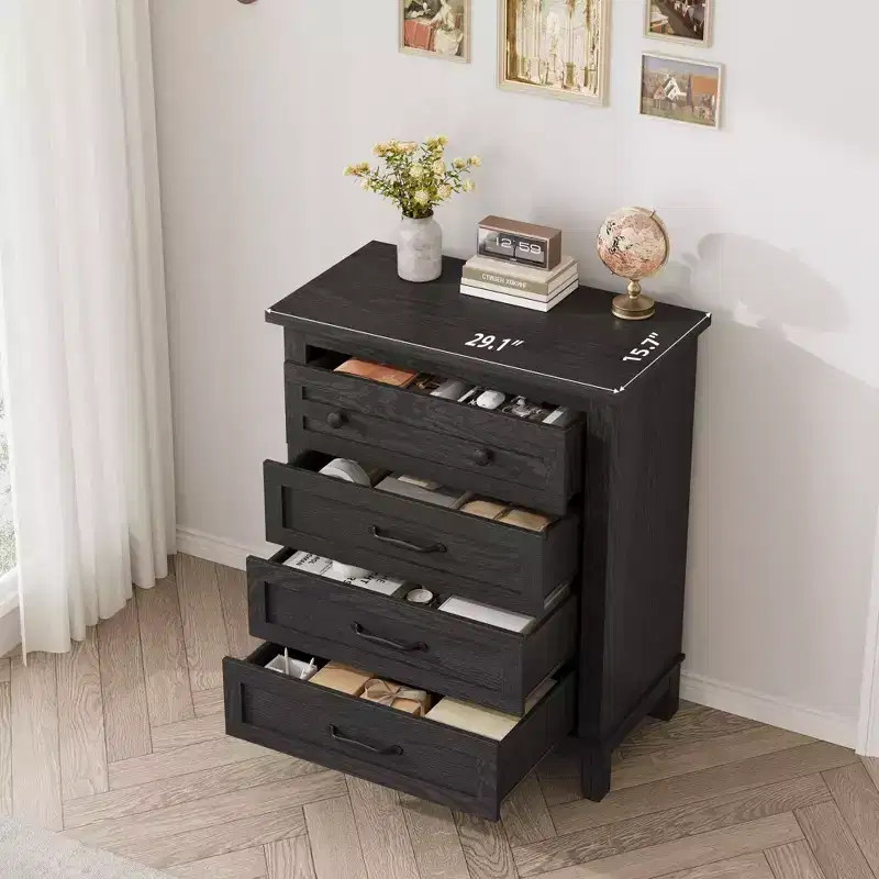 Coolmee 4 Dresser for Bedroom, 34.8 Tall Vertical Drawer Dresser with Large Storage, Freestanding Wooden Closet Chest for Bedroom, Living Room
