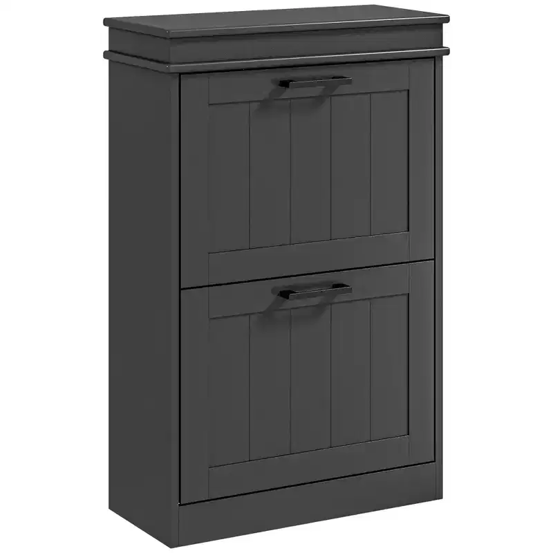 HOMCOM Shoe Cabinet for Entryway, Narrow Shoe Rack Storage Organizer with 2 Flip Drawers and Adjustable Shelves for 10 Pairs of Shoes